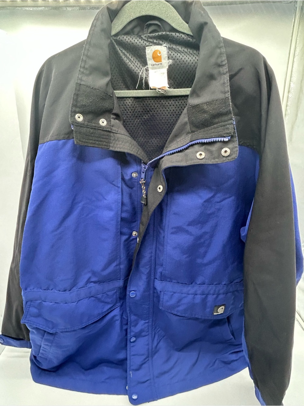 Vintage Carhartt Workshield Parka Men's Blue and Black Windbreaker Jacket 2X